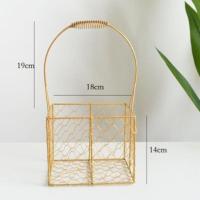 金属花篮手提篮子流苏小篮子拌手礼编织竹编藤编竹篮野餐花篮子 浅黄色 方口 18cm 中