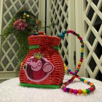 单肩斜挎背篓仿藤手工编织旅游景点纪念品舞蹈道具工厂直销可批发 红色 小号