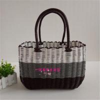 外贸购物篮塑料管菜篮子洗澡篮宠物篮收纳篮手工编织手提篮子野餐 中号棕灰白