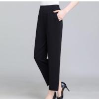新款春夏秋薄款妈妈中老年人休闲直筒九分裤宽松高腰松紧腰女裤 黑色单件 M 90斤内