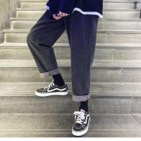 春夏复古牛仔裤男韩版宽松潮流学生百搭坠感阔腿青年休闲直筒裤子 高质量黑灰色送腰带[关注店铺送项链] 4XL