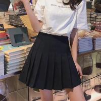 抗皱西装面料百褶裙女高腰显瘦短裙夏简约百搭A字裙防走光半身裙 黑色 [西装面料]自带安全裤 XS (70-80斤)