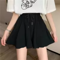 高腰黑色A字裙裤女学生宽松2021夏新款百搭显瘦休闲裤垂感短裤潮 [高质量]裙裤黑色 S 建议60-80斤