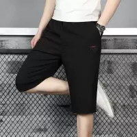 夏季棉麻短裤男过膝七分裤休闲工装中裤7分裤潮流宽松家居大裤衩 01 绣花 黑色 七分裤 XL 100-120斤