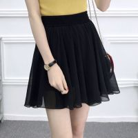 夏季女装雪纺短裙松紧腰半身裙夏装裙子女学生韩版小清新A字裙夏 黑色 S码(适合70--90斤)