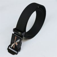 加长皮带男加厚帆布尼龙平滑扣腰带皮带扣老款式压扣无极调节裤袋 黑色带条搭配扣头随机 长度120厘米