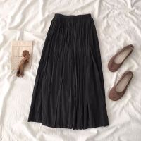 新款女学生百褶裙夏季2021女装韩版百搭流行松紧高腰a字半身裙子 黑色 均码 腰围(58-90)