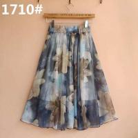 夏季民族风印花雪纺半身裙女 松紧腰中裙大摆裙过膝短款碎花A字裙 雪纺1710 均码 松紧腰