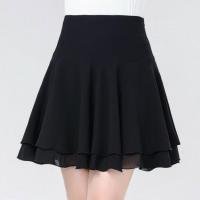 雪纺裙半身裙女夏季新款妈妈大码高腰松紧a字大摆舞蹈休闲短裙子 黑色 拉链款 腰部有拉链 M