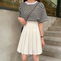 大码白色百褶裙女春秋中长款胖mm松紧高腰a字半身裙显瘦中长裙 白色 S （80-95斤）