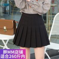 大码女装 百褶裙短裙高腰半身裙港味a字裙女秋冬胖MM半裙蓬蓬裙子 黑色 内衬有安全裤 S (建议90斤内)