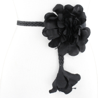 连衣长裙子时尚细腰链女士立体大花朵腰绳韩版编织装饰流苏小腰带 黑色