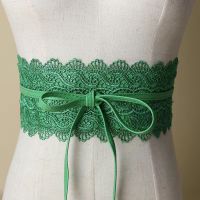 女士新品连衣裙宽腰封腰带 蕾丝花边装饰时尚束腰 黑色女腰带宽 绿色