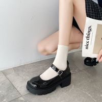 圆头小皮鞋女英伦风2021春日系jk制服黑色厚底一字扣玛丽珍鞋单鞋 亮光/春夏薄款 60 拍下发蝴蝶结