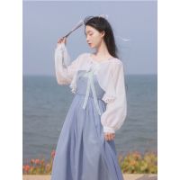 单/套装汉服连衣裙女夏2021改良日常吊带连衣裙+绑带防晒衫两件套 白色外衫 单件 S