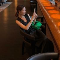 复古时尚褶皱连衣裙女春夏季新款韩版温柔设计感气质高腰A字裙潮[7月25日发完] 黑色 S