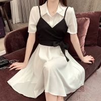 大码女装200斤胖妹妹夏季套装女显瘦衬衫连衣裙吊带马甲两件套潮[5天内发货] 马甲 M 建议80-100斤