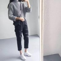 小众蝴蝶结高腰个性港风牛仔裤女2021新款直筒宽松显瘦百搭阔腿裤 黑色 S[建议75-90斤]