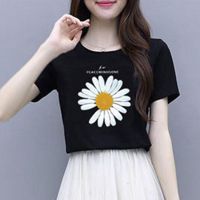 套装/单件 小雏菊套装裙子女夏2021新款两件套时尚潮学生韩版女装 黑色小雏菊T恤 S [建议90斤以内]