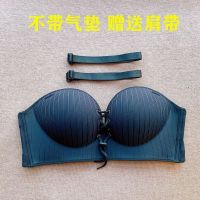 无肩带充气绑带文胸聚拢防滑薄款加厚小胸内衣女婚纱礼服专用 黑色绑带单文胸(不带气垫) 32/72A
