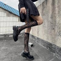 白色蕾丝洛丽塔小腿袜子女中筒袜jk春夏季镂空花边日系半腿长筒袜 [玫瑰]黑1双