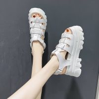 罗马凉鞋女2021年新款高跟夏季百搭鱼嘴绑带厚底增高坡跟时尚凉靴 白色 35