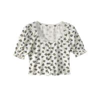 炸街设计感牛仔裙两件套装女夏新款半身短裙收腰蕾丝碎花短袖上衣 碎花t恤 单件 S 建议80~100斤