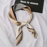 奶茶色复古拼色几何小方巾女士薄丝巾春秋新款时尚围巾洋气小领巾 奶茶色 70x70cm