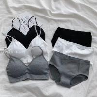 夏季2021新款韩版无钢圈聚拢吊带胸罩女性感裹胸内衣内裤文胸套装 黑色内裤(单件) 均码(建议80-130斤)
