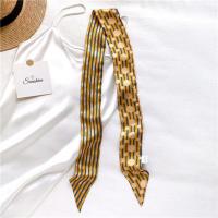 2021春秋夏季新款印花长条丝巾女细窄飘带锁骨领巾发带绑包包腰带 圆形条纹-黄色 7*130cm