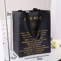 可爱大号手拎环保的手提袋包防水保温帆布便当包学生购物袋子时尚 小号牛仔手提袋（黑把手） 37*28*20cm