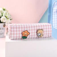 大容量手提帆布中小学生补课袋男女孩文件袋初中生防水双肩补习袋 粉色格子[立体外袋] 方形笔袋(送2枚胸针)