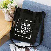 多用帆布双肩包韩版学生大容量斜跨包小清新单肩包ins超火书包女 黑色方框字母-送长肩带