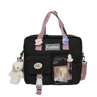 日系原宿可爱帆布包女斜挎包学生上课书包ins双肩包大容量单肩包 单包无徽章无挂件 黑色普通款