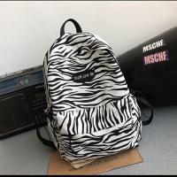 豹纹书包女ins双肩包男校园时尚潮流书包女大学生百搭电脑包14寸 斑马纹不要挂件