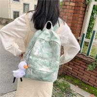 书包女韩版大学生高中生森系复古扎染帆布背包ins日系百搭双肩包 绿色不带挂件