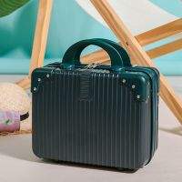 14寸行李箱手提化妆箱女旅行16寸登机箱子迷你化妆品收纳箱带绑带 墨绿色 14寸