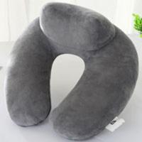 可爱学生U形型枕头护颈枕电脑汽车座椅颈椎靠枕办公室抱枕靠垫u枕 纯色灰色羊角U型枕