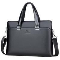 袋鼠皮包男士包包公文包男包手提包休闲商务单肩包男士挎包大容量 1123-4黑色