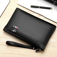 锋豹袋鼠手包男软皮手抓包大容量信封包商务男士夹包潮流手拿包男 款式一 黑色[买一送六]