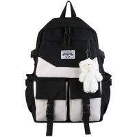 双肩包男大容量初中生韩版森系百搭书包女ins超火高颜值小众潮牌 黑色单包