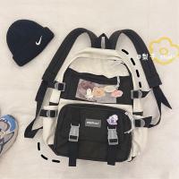 ins日系简约少女心学院风书包女韩版原宿ulzzang背包大学生双肩包 黑色(无徽章+无挂件)