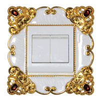 欧式简约树脂开关贴墙贴 保护套墙壁插座套灯开关装饰套开关罩 金边白色