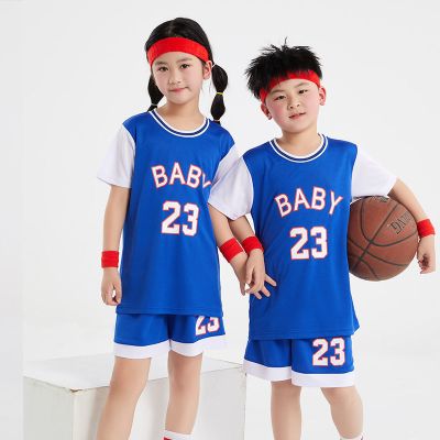 篮球服儿童夏季套装男女童幼儿园表演服中小学生训练篮球衣 蓝色 16# 75-90cm