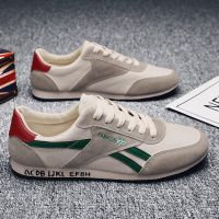 鞋子男生2021新款夏季透气百搭帆布小白潮鞋薄款男士休闲阿甘板鞋 米绿 41 标准运动鞋码