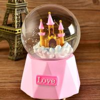 创意七夕情人节水晶球音乐盒雪花毕业生日礼物送女生男生闺蜜特别 中号城堡+彩灯+手摇雪花 礼品包装手提袋卡片代写