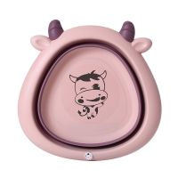 牛宝宝脸盆新生婴幼儿洗脸盆可爱折叠便携式洗脚洗屁股洗PP小盆子 粉色小牛【洗脸脸】
