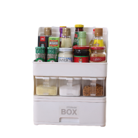 调料盒组合厨房用品家用大全置物架整理箱带盖调味瓶抽屉式收纳盒 白色调味盒