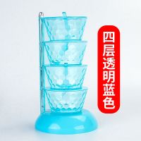 旋转调料盒立体式调味盒厨房调料架组合盐罐百货厨房用品家用大全 蓝色4层水晶调料盒[送4个勺子]