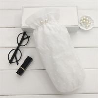 韩版蕾丝透明袖套秋冬季长款女学生成人双层日用防污套袖办公护袖 白色()